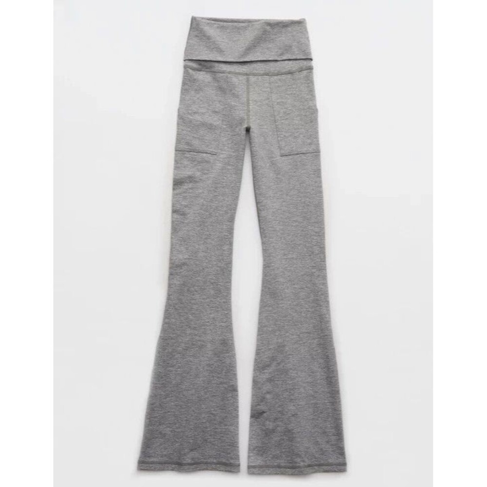Aerie OFFLINE The Hugger Foldover Flare Leggings M SHORT Medium Heather Gray